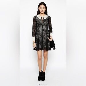 Free People Black & Cream Talk that Talk Peter Pan Fit and Flare Lace Dress